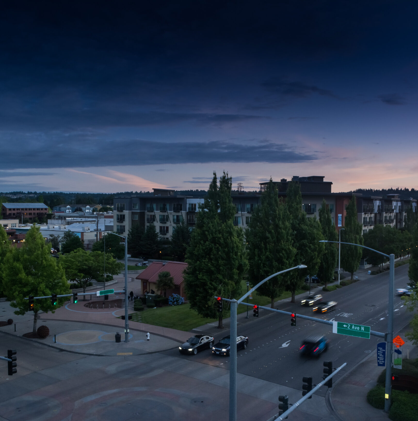 Downtown Kent Station Square at Sunset