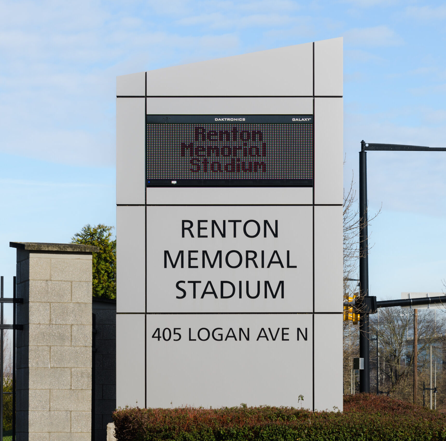 Renton, WA, USA - February 12, 2023; Sign with address at Renton Memorial Stadium