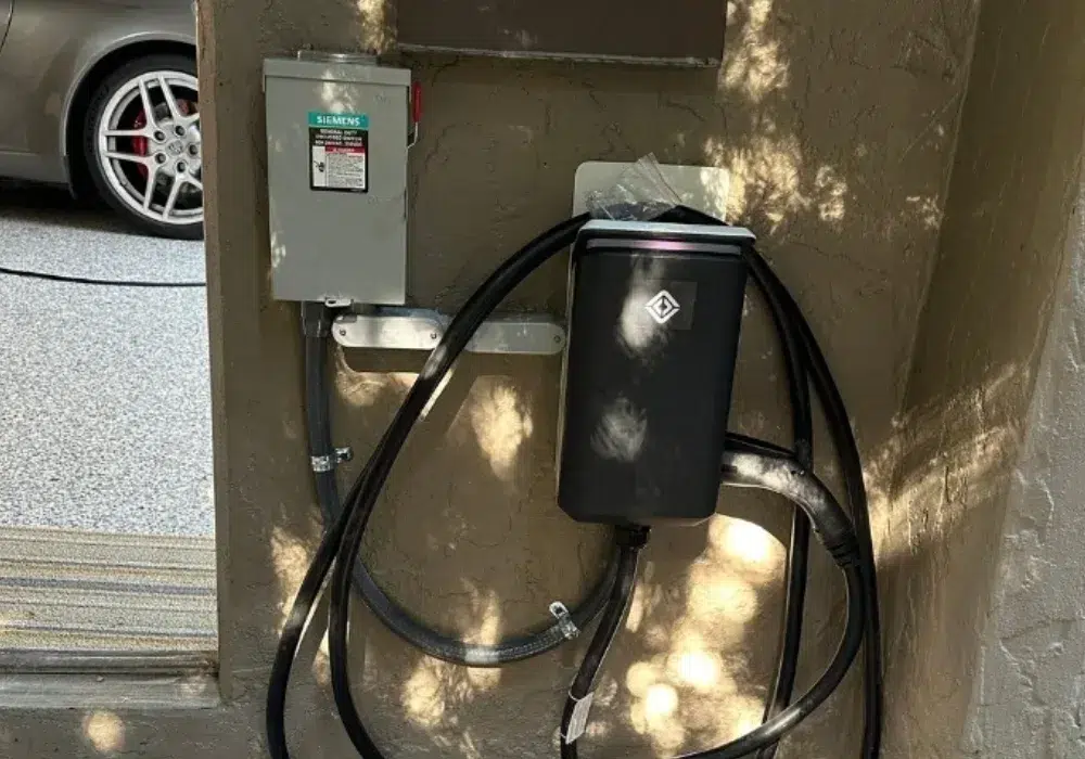 residential EV charger installation near Everett electrician mounting Level 2 charger in detached garage