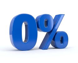 0% interest a close up of a shiny blue zero percent symbol on a white background in a studio setting